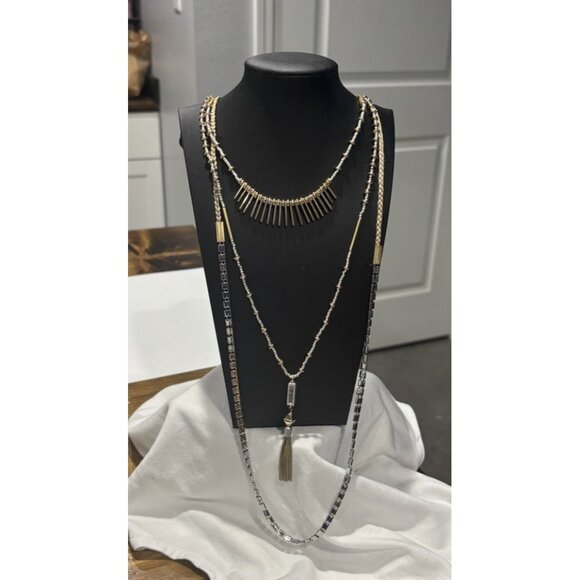 Stella & Dot Laurel Lariat Gold Tone Pendant Necklace 3 Layered Chains - Picture 1 of 4